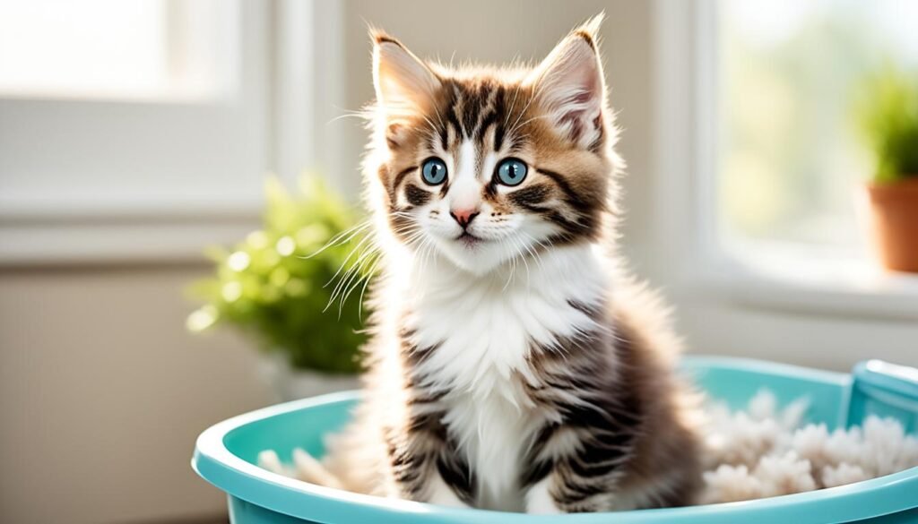 Kitten enjoying positive litter box experience