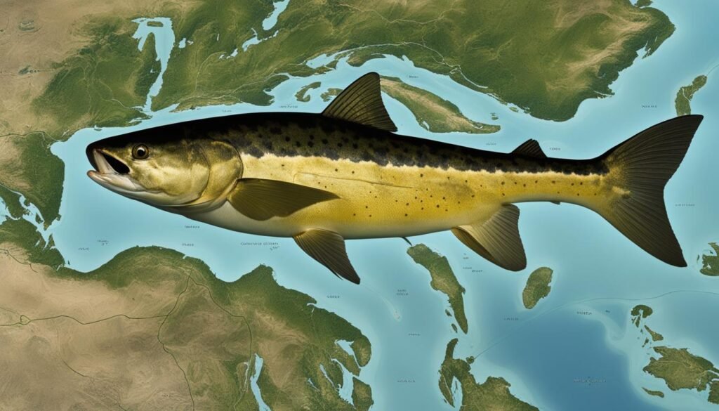 Map displaying native and invasive habitats of wels catfish