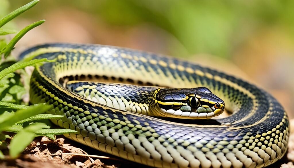 garter snake basking in sunlight