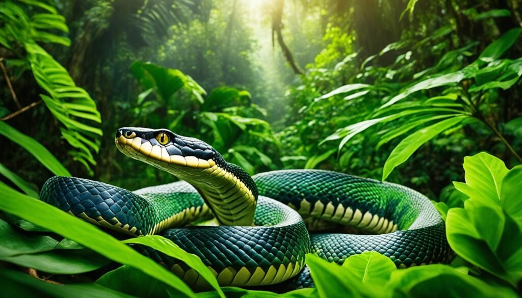 King cobra in rainforest habitat