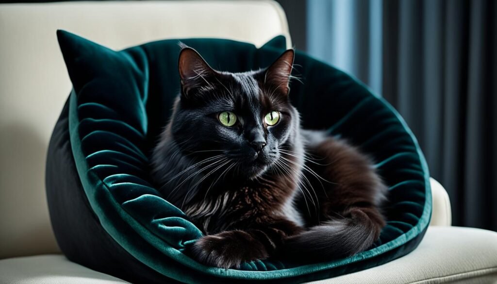 black cat lounging on a chair