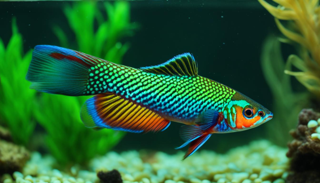 Vibrant Peacock Gudgeon fish, perfect for a small tank setup, the ideal fish that can live alone in a small tank."