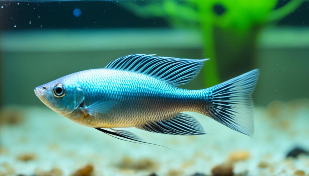 A close-up photo of a Sparkling Gourami swimming gracefully in a small tank, showcasing the perfect fish that can live alone in a small tank.