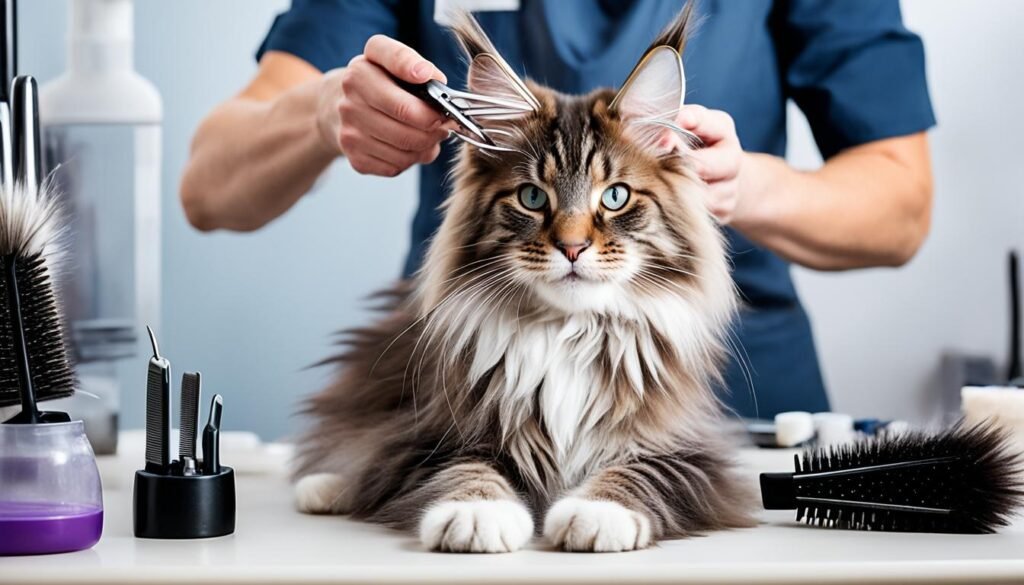 Maine Coon kitten grooming