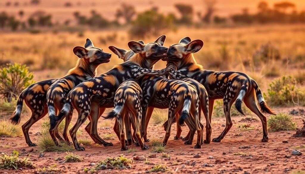 African wild dog pack members