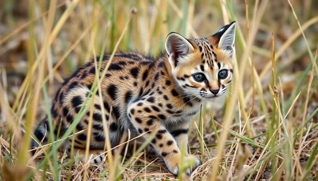 Black-Footed Cat with tawny fur and black spots