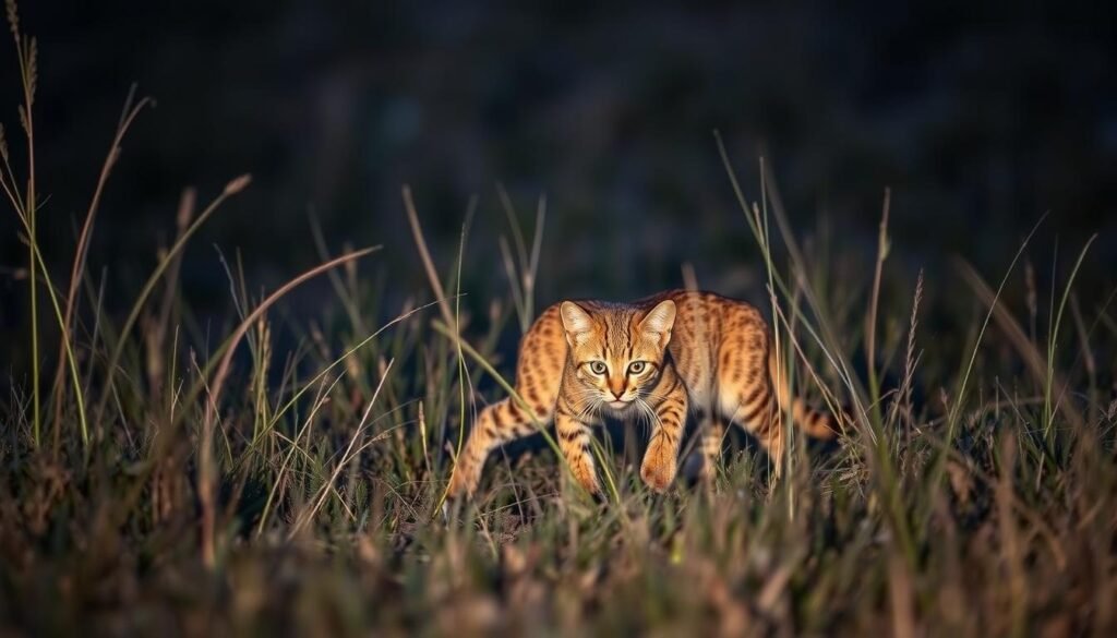 Black-footed cat hunting